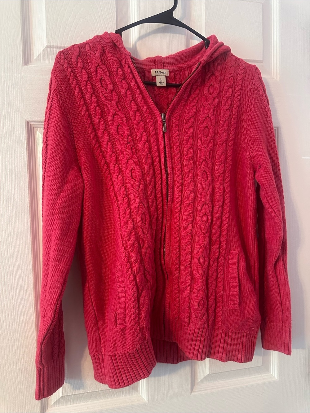 L.L. Bean Women's Bright Pink Cable-Knit Zip Hoodie